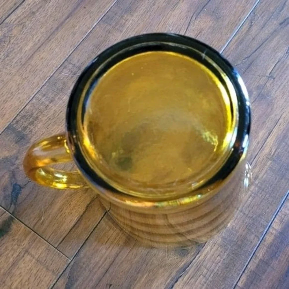 Vintage MCM Hazel Atlas Amber Glass Waterfall‎ Optic Ribbed Pitcher
